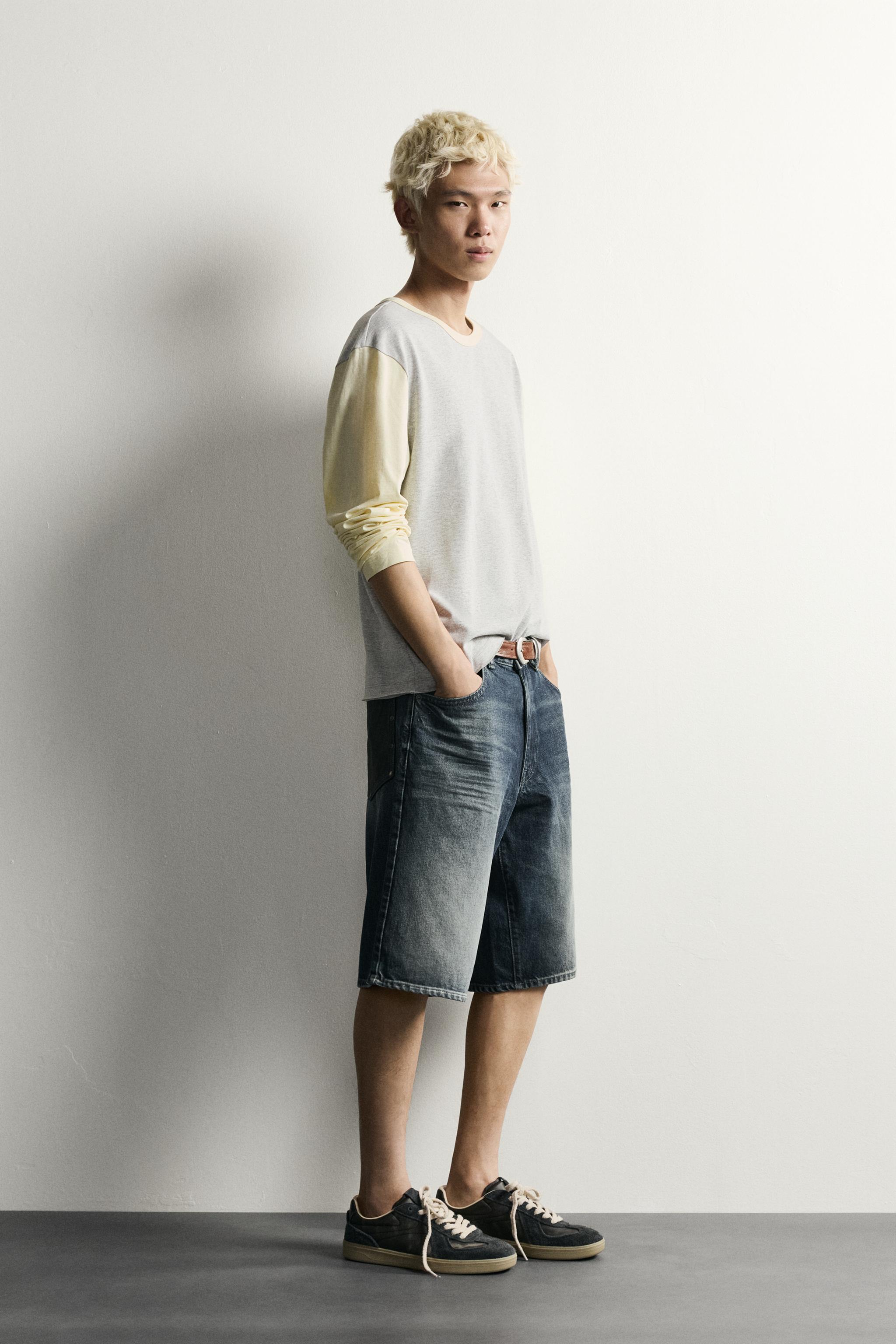 BAGGY FIT DENIM SHORTS WITH LEATHER POCKETS